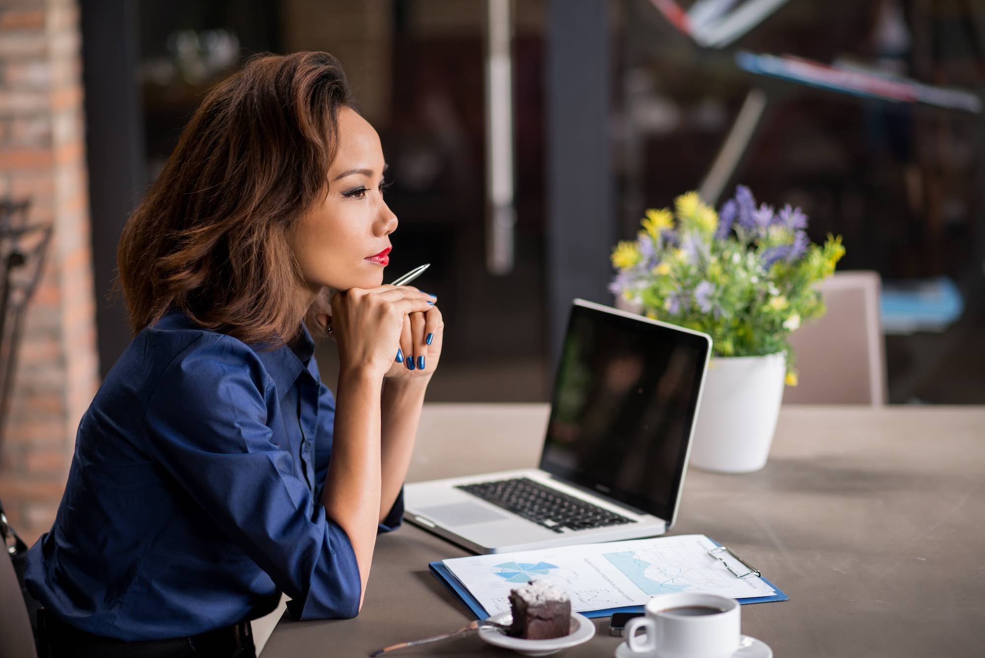 Woman in front of laptop